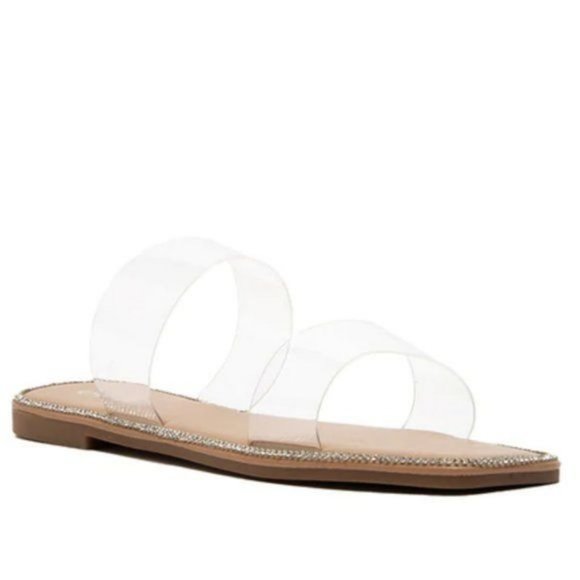 !! NEW !! Embellished Double Strap Square Toe Sandals in Silver - Picture 11 of 12